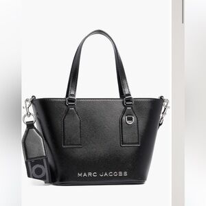 Marc Jacobs Black Leather Logo Tote with Detachable Strap